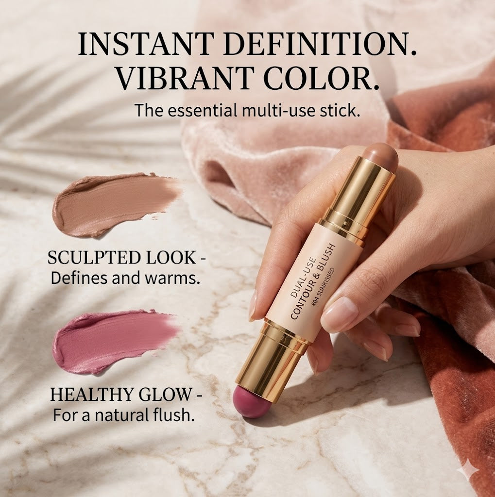 Dual-Head Multi-Use Makeup Stick - Creamy Contour, Eyeshadow & Blush Pen, Easy-to-Blend Natural Velvet Finish