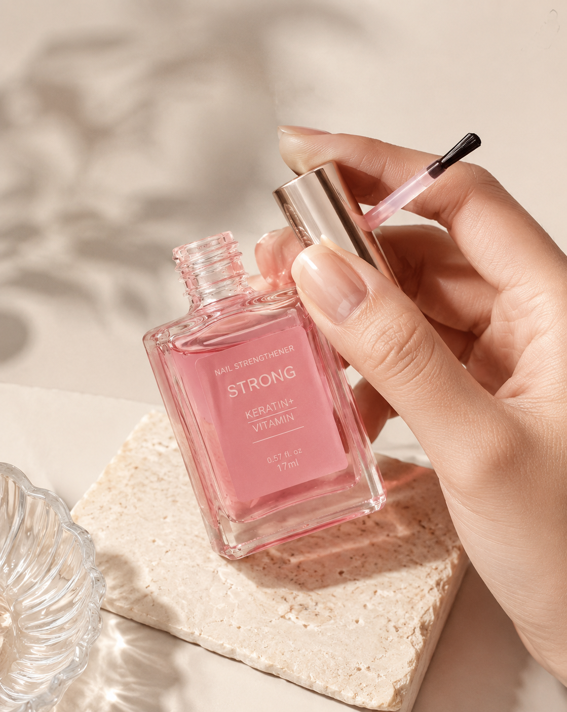 Ice-Clear Pink Nail Strengthener - Repair Treatment for Brittle Cracked Nails, Quick-Dry Long-Lasting Shine