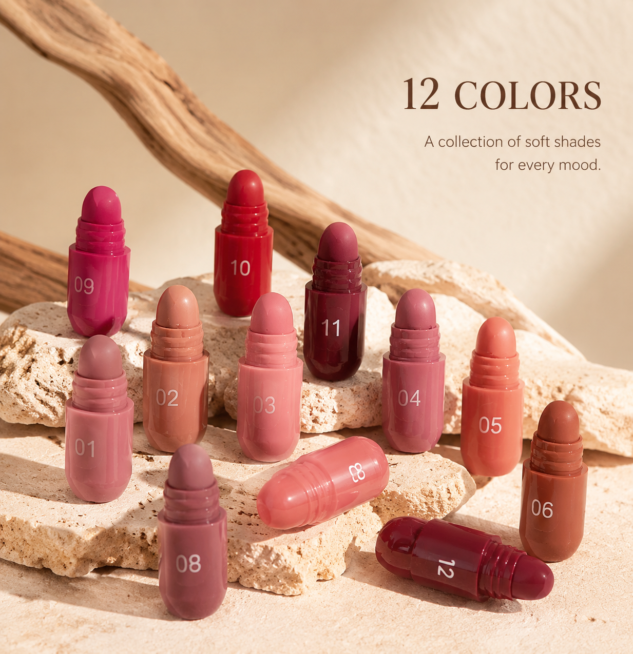 Mini Matte Lipstick Set 12pcs | Long-Lasting Creamy Lip Kit, Rich Nude Pinkish Brown Liquid Lipsticks for Women