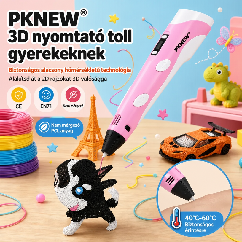 🔥70% KEDVEZMÉNY MA 🔥🎃 PKNEW® 3D nyomtató toll gyerekeknek – Alacsony hőmérsékleten is biztonságos, nem mérgező, környezetbarát szál, serkenti a kreativitást 💎