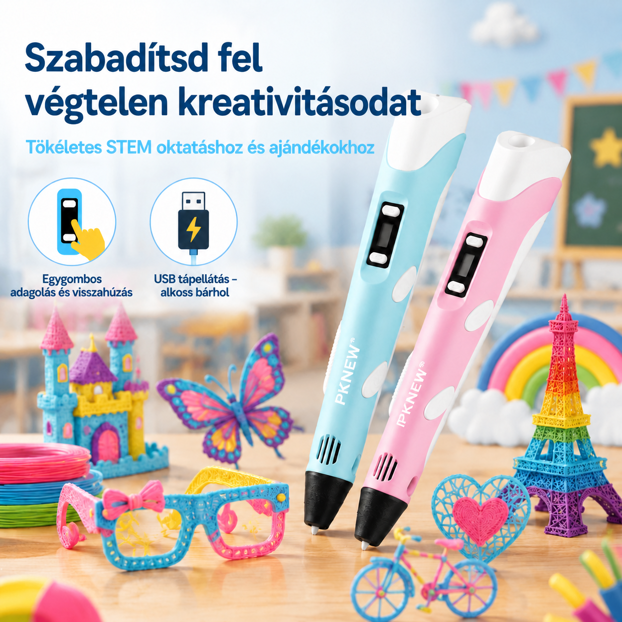 🔥70% KEDVEZMÉNY MA 🔥🎃 PKNEW® 3D nyomtató toll gyerekeknek – Alacsony hőmérsékleten is biztonságos, nem mérgező, környezetbarát szál, serkenti a kreativitást 💎