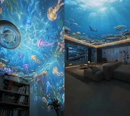 PKNEW® 🦄 ÚJGENERÁCIÓS SMART HD PROJEKTOR – Dinamikus 5D Holografikus Éjszakai Fényvetítő 💎