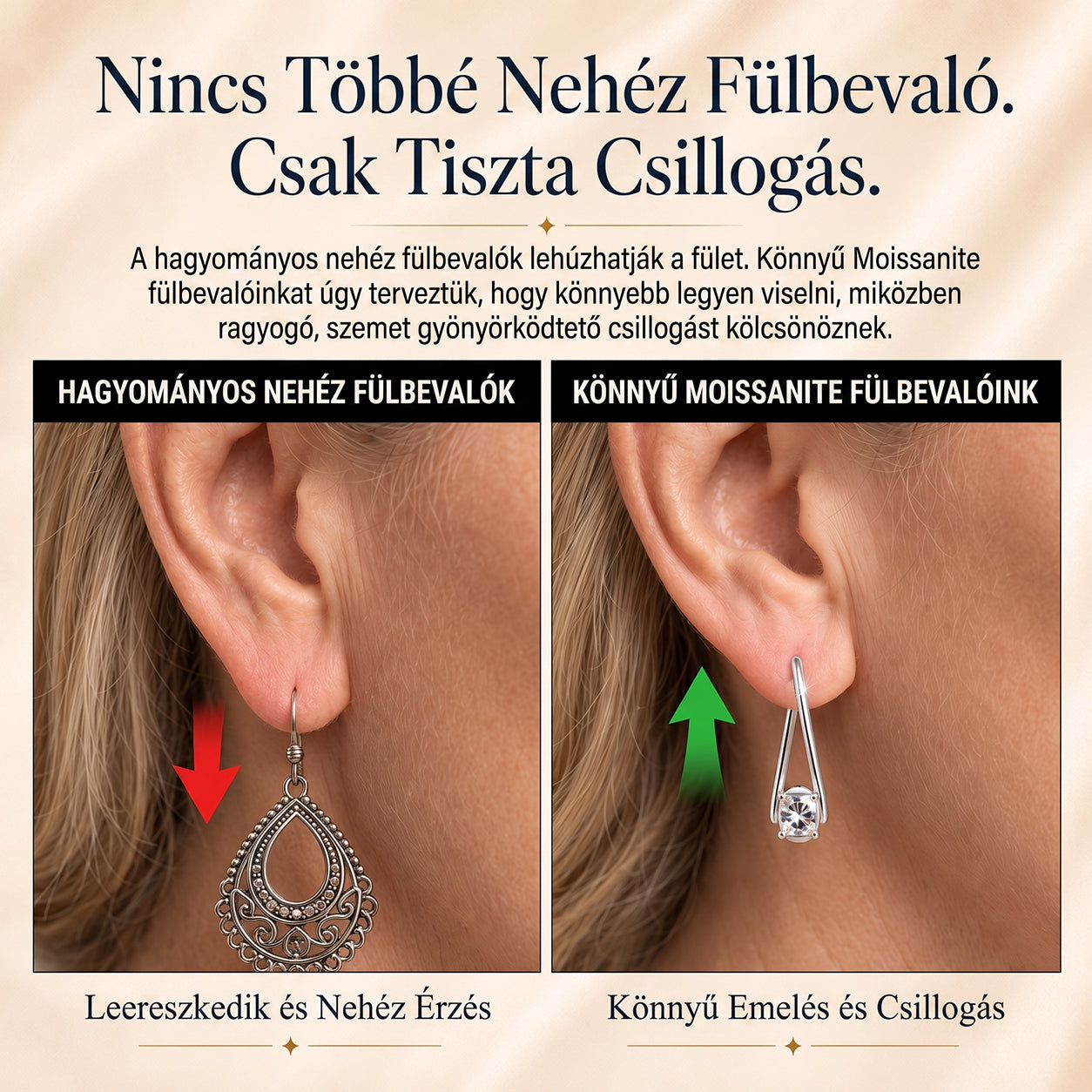 🔥🔥 MA 90% KEDVEZMÉNY: 1 karátos „Táncoló” Moissanite fülbevaló – kényelem és csillogás, amit megérdemelsz! 💖