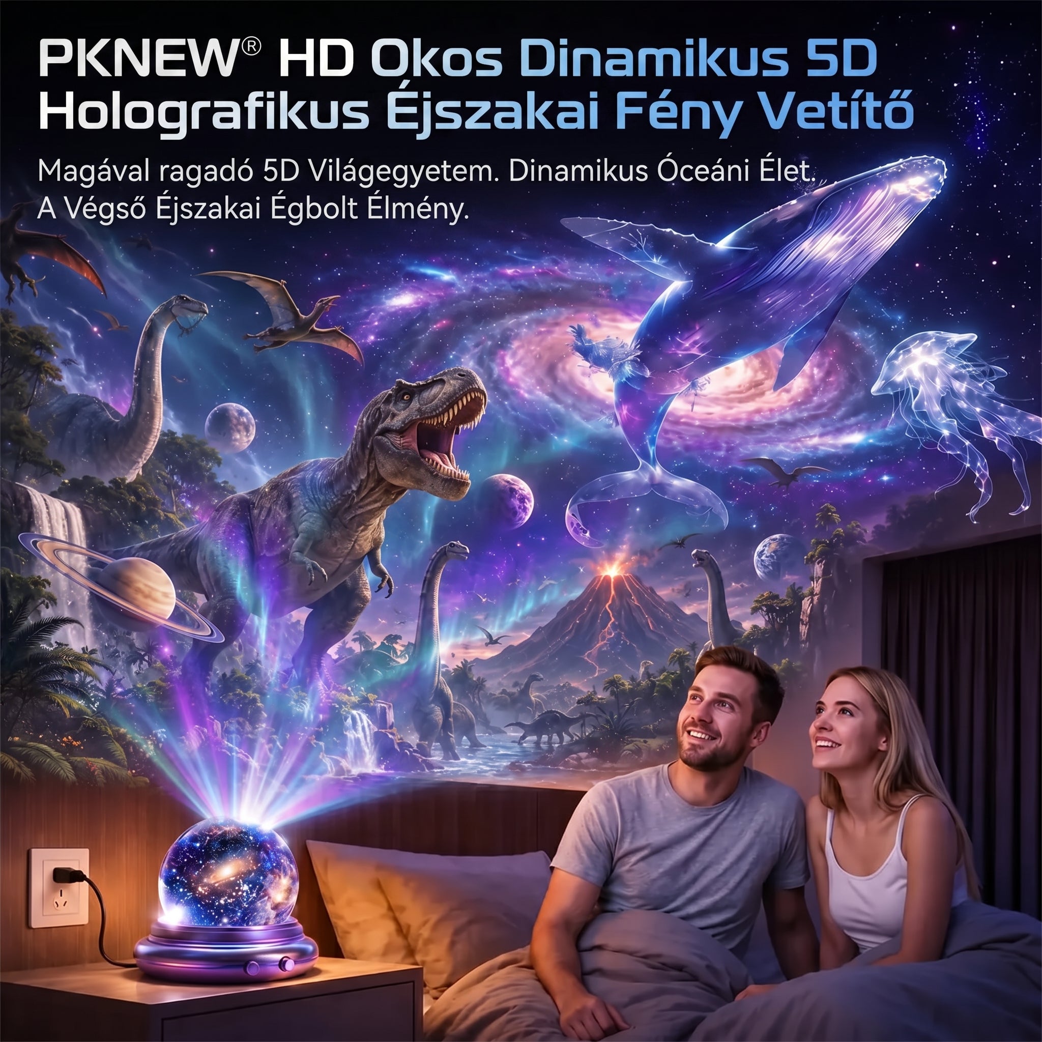 PKNEW® 🔮 Éjszakai Fény Projektor | NEXT-GEN SMART PROJECTION HD Smart Dynamic 5D Holografikus Éjszakai Fény Projektor