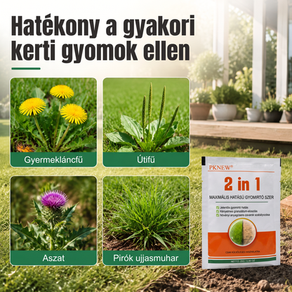 PKNEW® 2 az 1-ben Max Power granulált gyomirtó készítmény 👑 – látható hatás már 6 óra után, könnyen feloldható vízben, és célzottan alkalmazható fugákhoz, ösvényekhez, kerítésekhez és kavicsos felületekhez 💎