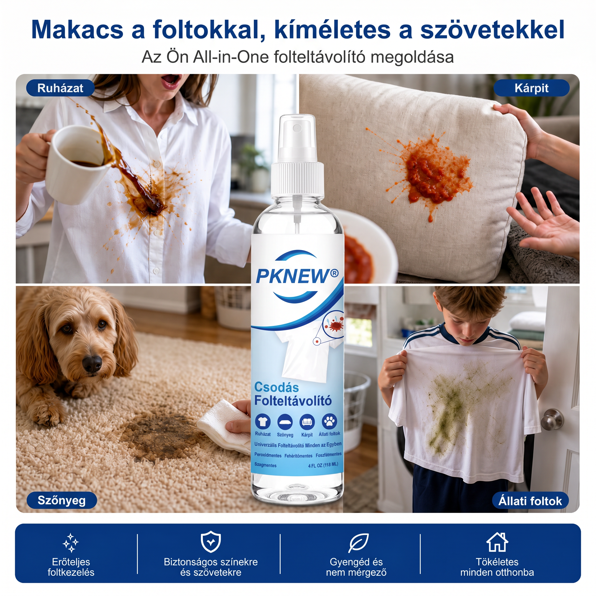 PKNEW® Ekologický víceúčelový odstraňovač skvrn v spreji 💧 – Rychle působící hloubkový čistič bez dráždivých chemikálií 💖