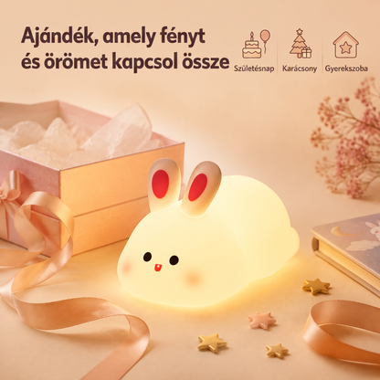 PKNEW® 7 színű érintős szilikon éjszakai lámpa alváshoz 🌙 – Kellemes tapintású, USB-ről tölthető, nyuszi és panda változatban is elérhető 💕