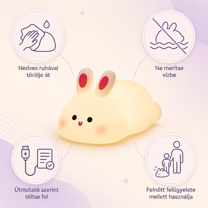 PKNEW® 7 színű érintős szilikon éjszakai lámpa alváshoz 🌙 – Kellemes tapintású, USB-ről tölthető, nyuszi és panda változatban is elérhető 💕