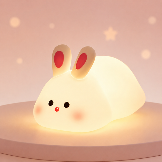 PKNEW® 7 színű érintős szilikon éjszakai lámpa alváshoz 🌙 – Kellemes tapintású, USB-ről tölthető, nyuszi és panda változatban is elérhető 💕