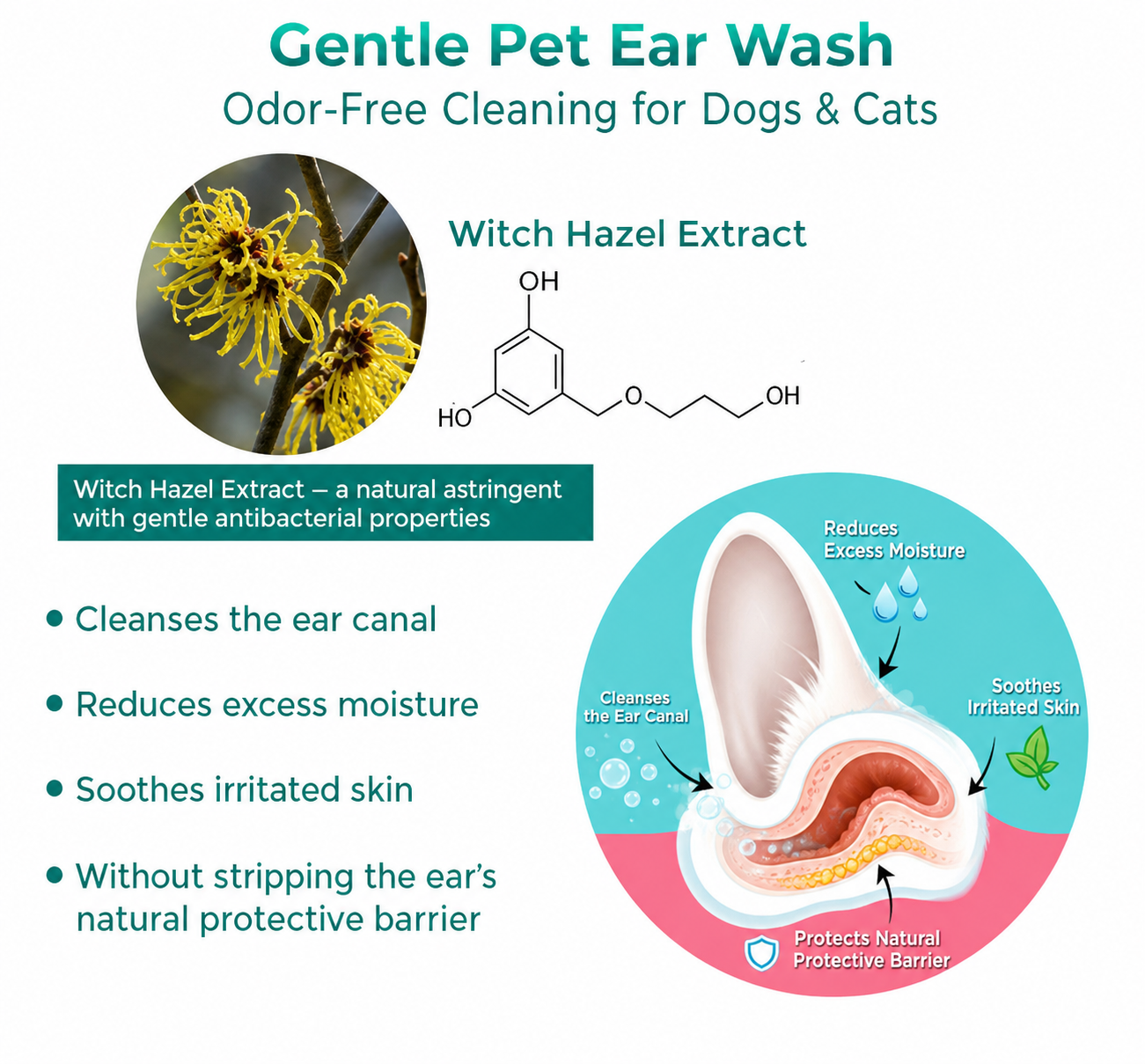 Gentle Pet Ear Wash | Odor-Free Cleaning for Dogs & Cats