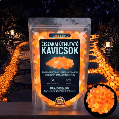 PKNEW® Fényre töltődő világító kerti kövek 👑 – színes éjszakai ragyogás kábelek és elemek nélkül, vízálló dekoráció ösvényekhez, virágcseréphez, ágyásokhoz, teraszhoz és medencék környékére 💎