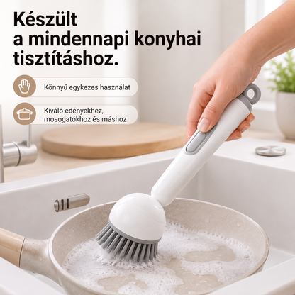 PKNEW® Intelligens konyhai kefe mosogatószer-adagolóval 🧽 – forgófej a fazekak, serpenyők és edények egykezes, egyszerű tisztításához 💧