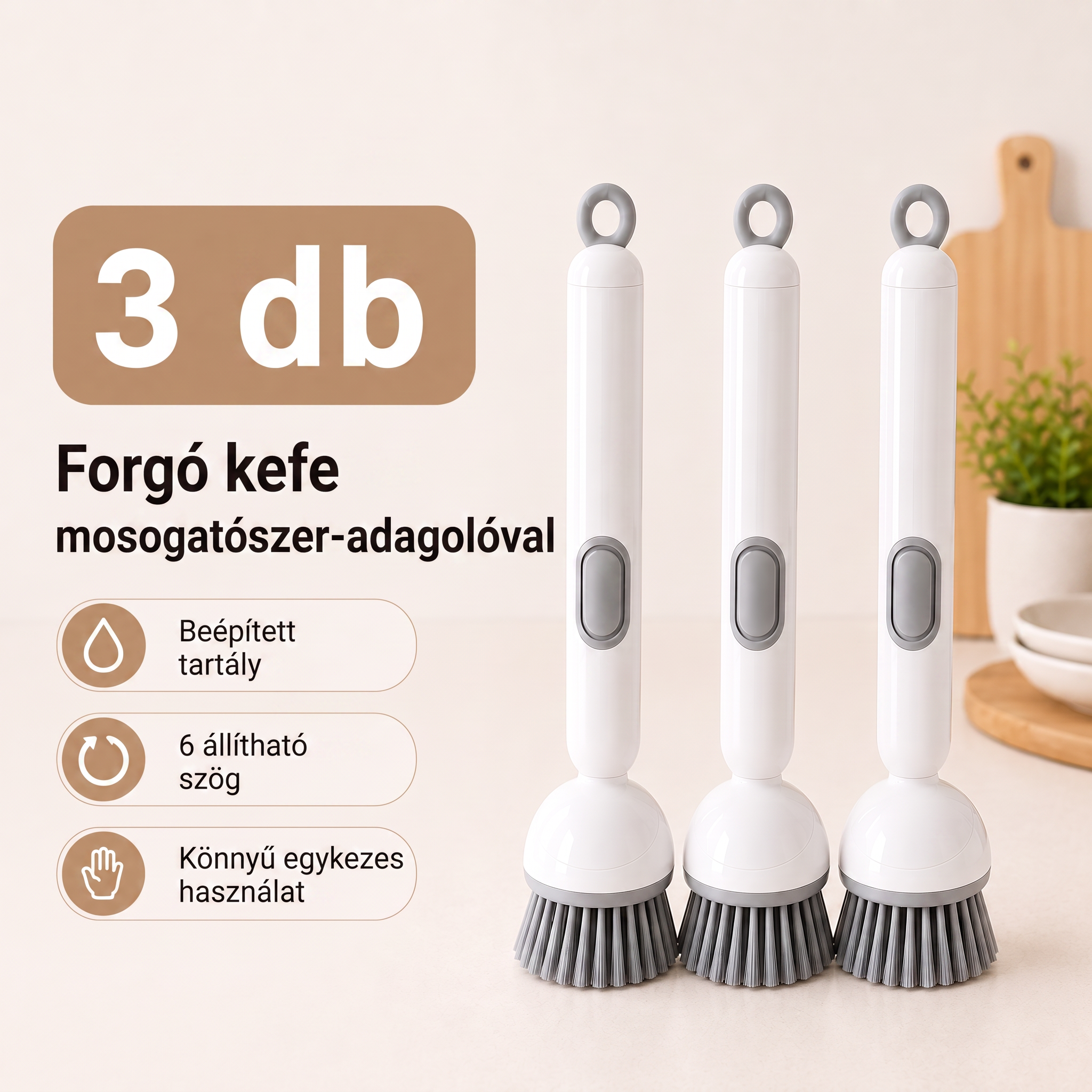 PKNEW® Intelligens konyhai kefe mosogatószer-adagolóval 🧽 – forgófej a fazekak, serpenyők és edények egykezes, egyszerű tisztításához 💧