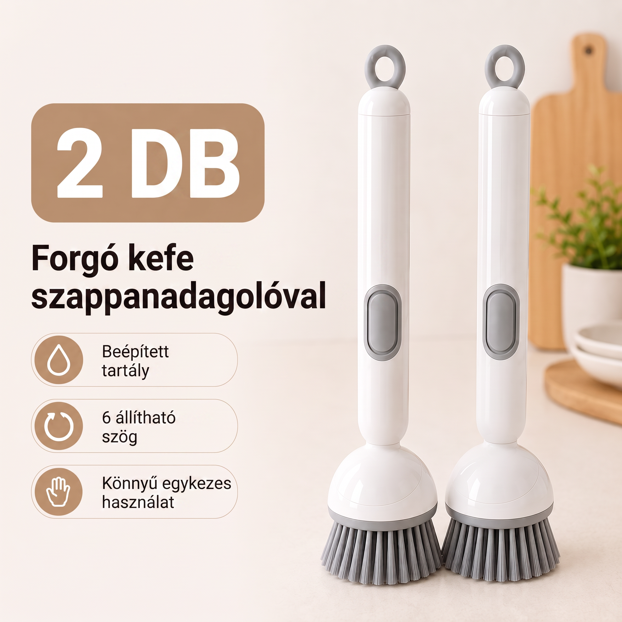 PKNEW® Intelligens konyhai kefe mosogatószer-adagolóval 🧽 – forgófej a fazekak, serpenyők és edények egykezes, egyszerű tisztításához 💧