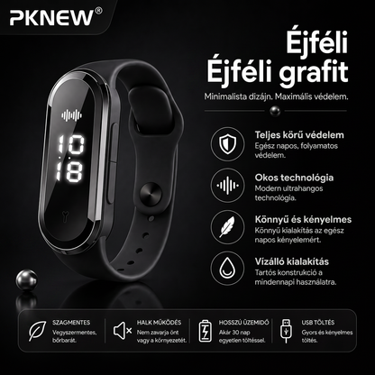 PKNEW® Intelligens ultrahangos szúnyogriasztó karkötő – 3 intelligens üzemmód, digitális kijelző és akár 7 napos üzemidő egyetlen feltöltéssel ⚡ Kerthöz, utazáshoz, kempingezéshez és a kellemes nyári estékhez 🌿