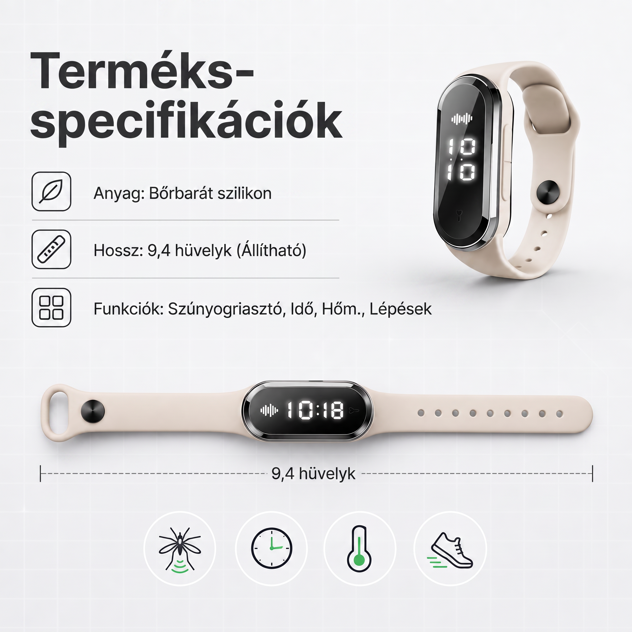 PKNEW® Intelligens ultrahangos szúnyogriasztó karkötő – 3 intelligens üzemmód, digitális kijelző és akár 7 napos üzemidő egyetlen feltöltéssel ⚡ Kerthöz, utazáshoz, kempingezéshez és a kellemes nyári estékhez 🌿