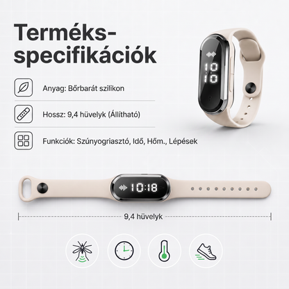 PKNEW® Intelligens ultrahangos szúnyogriasztó karkötő – 3 intelligens üzemmód, digitális kijelző és akár 7 napos üzemidő egyetlen feltöltéssel ⚡ Kerthöz, utazáshoz, kempingezéshez és a kellemes nyári estékhez 🌿