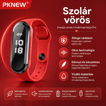 PKNEW® Intelligens ultrahangos szúnyogriasztó karkötő – 3 intelligens üzemmód, digitális kijelző és akár 7 napos üzemidő egyetlen feltöltéssel ⚡ Kerthöz, utazáshoz, kempingezéshez és a kellemes nyári estékhez 🌿