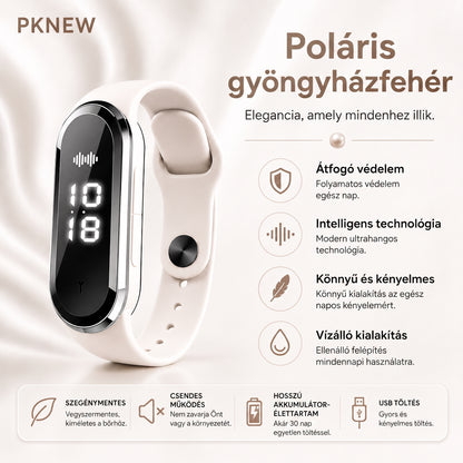 PKNEW® Intelligens ultrahangos szúnyogriasztó karkötő – 3 intelligens üzemmód, digitális kijelző és akár 7 napos üzemidő egyetlen feltöltéssel ⚡ Kerthöz, utazáshoz, kempingezéshez és a kellemes nyári estékhez 🌿