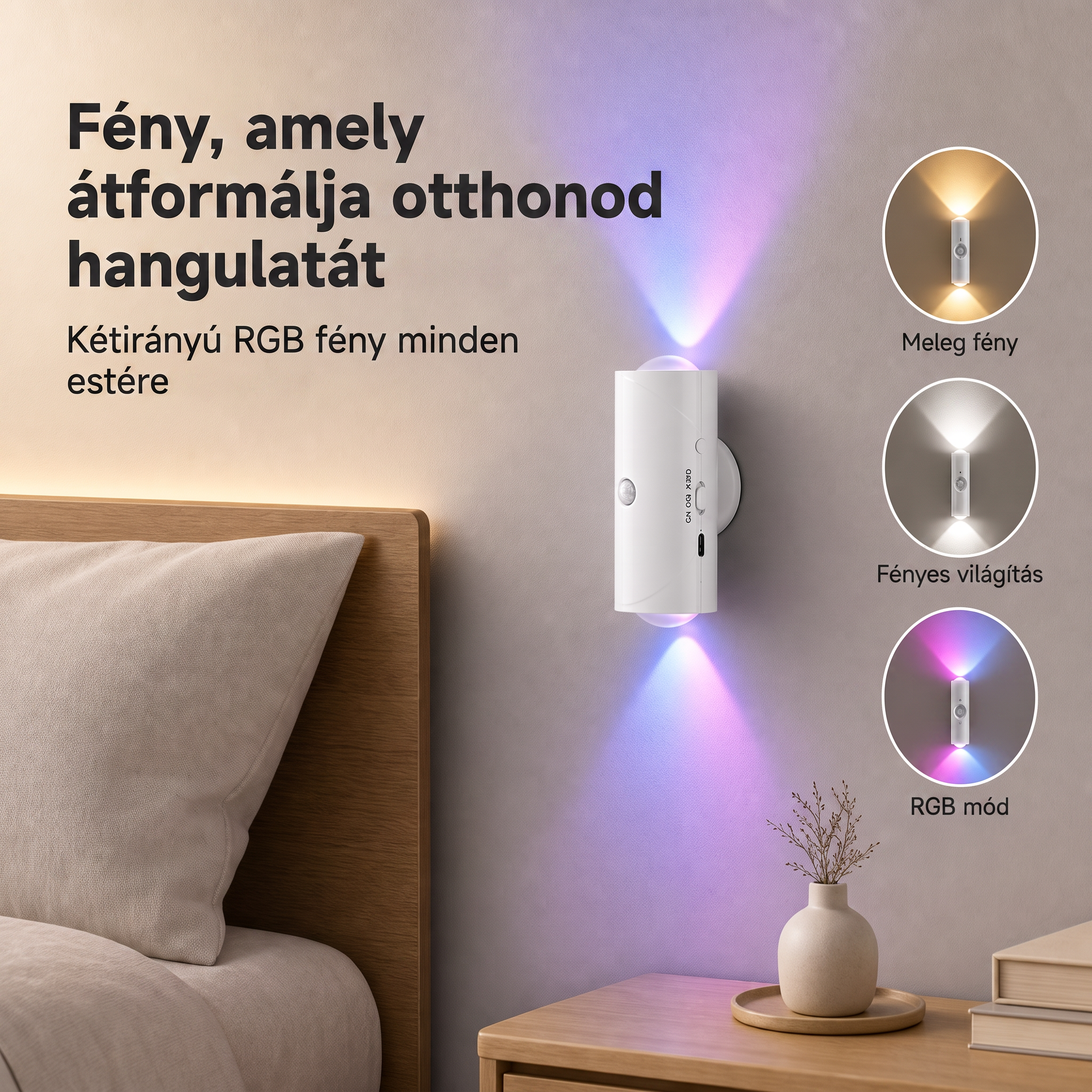 PKNEW® 💡 Okos kétirányú RGB éjszakai lámpa mozgásérzékelővel 🌈 – automatikus bekapcsolás, fúrásmentes mágneses rögzítés és USB-C töltés hálószobába, folyosóra és lépcsőhöz 💎