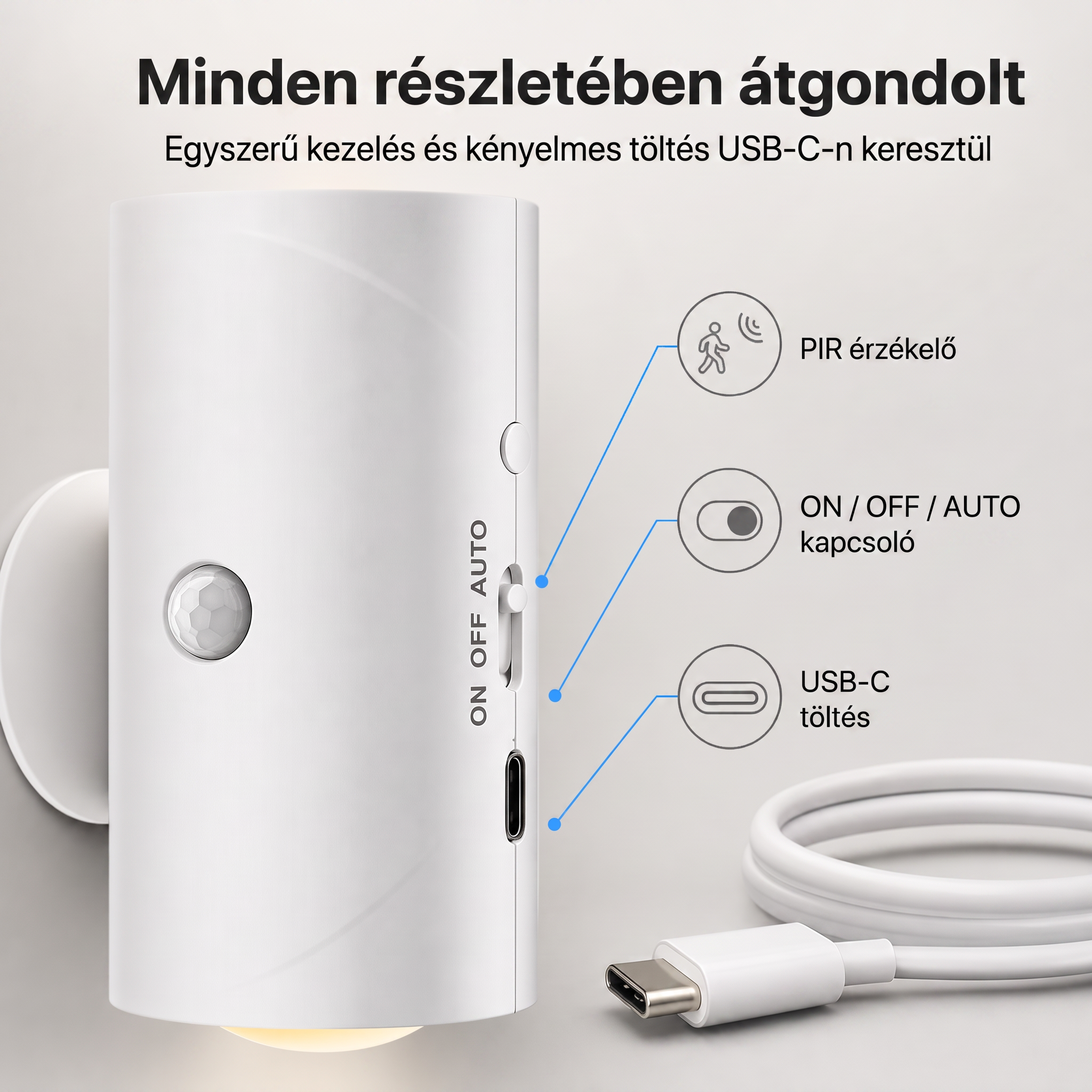 PKNEW® 💡 Okos kétirányú RGB éjszakai lámpa mozgásérzékelővel 🌈 – automatikus bekapcsolás, fúrásmentes mágneses rögzítés és USB-C töltés hálószobába, folyosóra és lépcsőhöz 💎