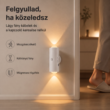 PKNEW® 💡 Okos kétirányú RGB éjszakai lámpa mozgásérzékelővel 🌈 – automatikus bekapcsolás, fúrásmentes mágneses rögzítés és USB-C töltés hálószobába, folyosóra és lépcsőhöz 💎