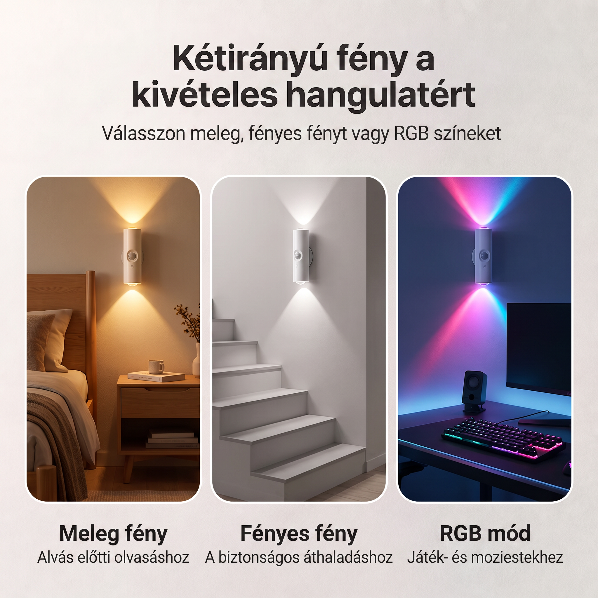 PKNEW® 💡 Okos kétirányú RGB éjszakai lámpa mozgásérzékelővel 🌈 – automatikus bekapcsolás, fúrásmentes mágneses rögzítés és USB-C töltés hálószobába, folyosóra és lépcsőhöz 💎