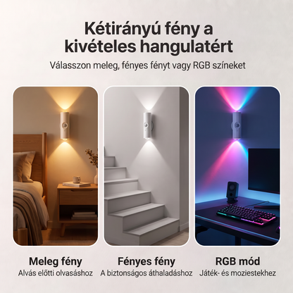 PKNEW® 💡 Okos kétirányú RGB éjszakai lámpa mozgásérzékelővel 🌈 – automatikus bekapcsolás, fúrásmentes mágneses rögzítés és USB-C töltés hálószobába, folyosóra és lépcsőhöz 💎