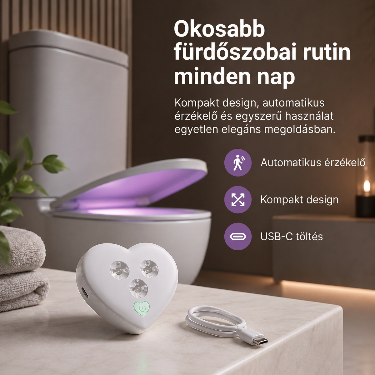 LEFUN® Okos UVC WC-világítás 🚽 – automatikus érzékelő, érintésmentes működés és USB-C töltés 💎