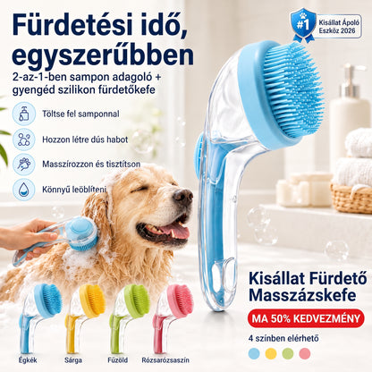 PKNEW® 🐕 2 az 1-ben fürdető kefe samponadagolóval – Puha szilikon kefe kutyák és macskák szőrápolásához 💎