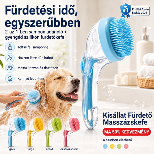PKNEW® 🐕 2 az 1-ben fürdető kefe samponadagolóval – Puha szilikon kefe kutyák és macskák szőrápolásához 💎