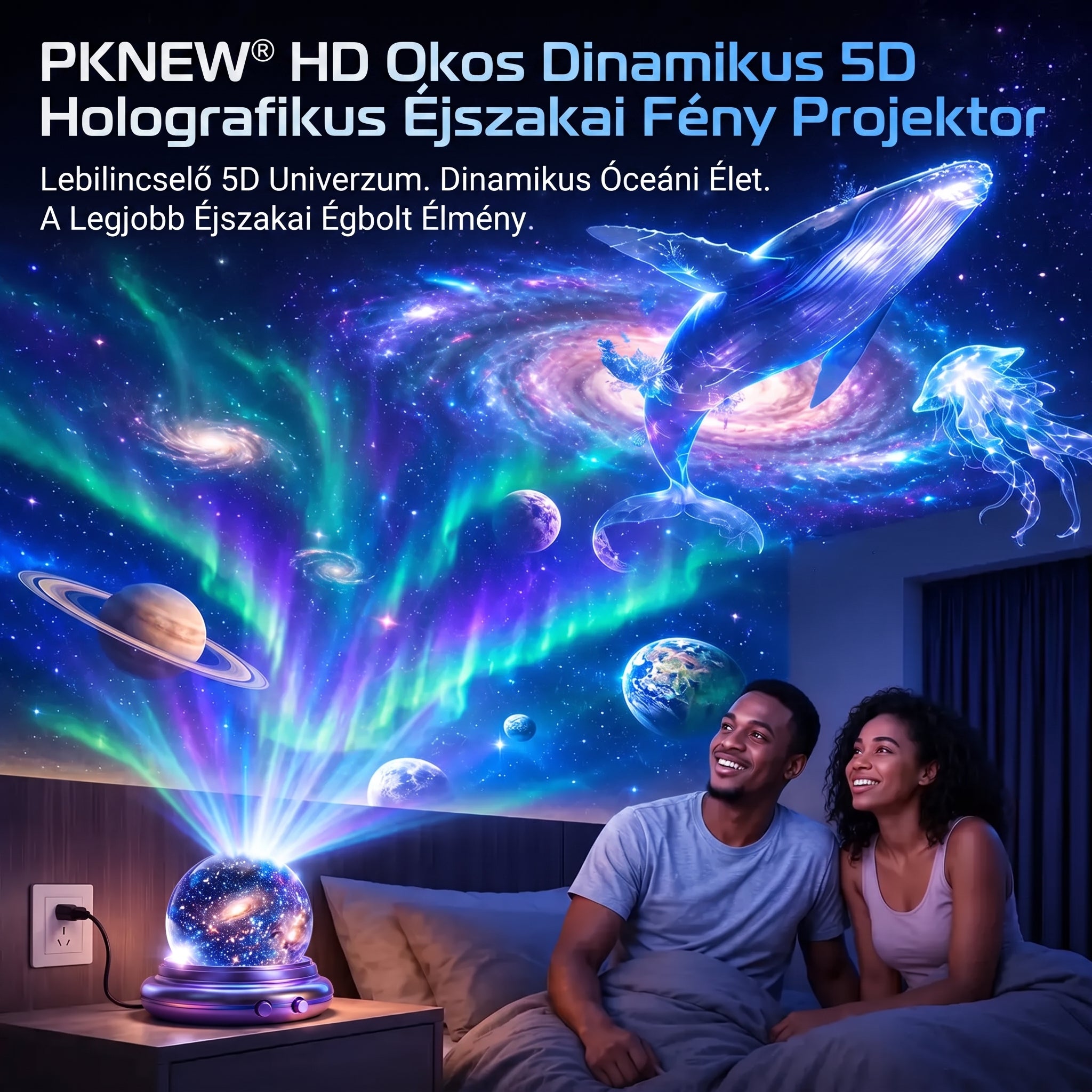 PKNEW® 🔮 Éjszakai Fény Projektor | NEXT-GEN SMART PROJECTION HD Smart Dynamic 5D Holografikus Éjszakai Fény Projektor