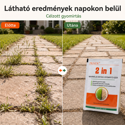 PKNEW® 2 az 1-ben Max Power granulált gyomirtó készítmény 👑 – látható hatás már 6 óra után, könnyen feloldható vízben, és célzottan alkalmazható fugákhoz, ösvényekhez, kerítésekhez és kavicsos felületekhez 💎