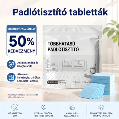 PKNEW®🫧 Padlótisztító Tabletták💧 – Többfelületű tisztítószer keményfához, laminált padlóhoz, csempe- és lakóautó-falakhoz. Antibakteriális, szagtalanító és ápoló hatás 💎