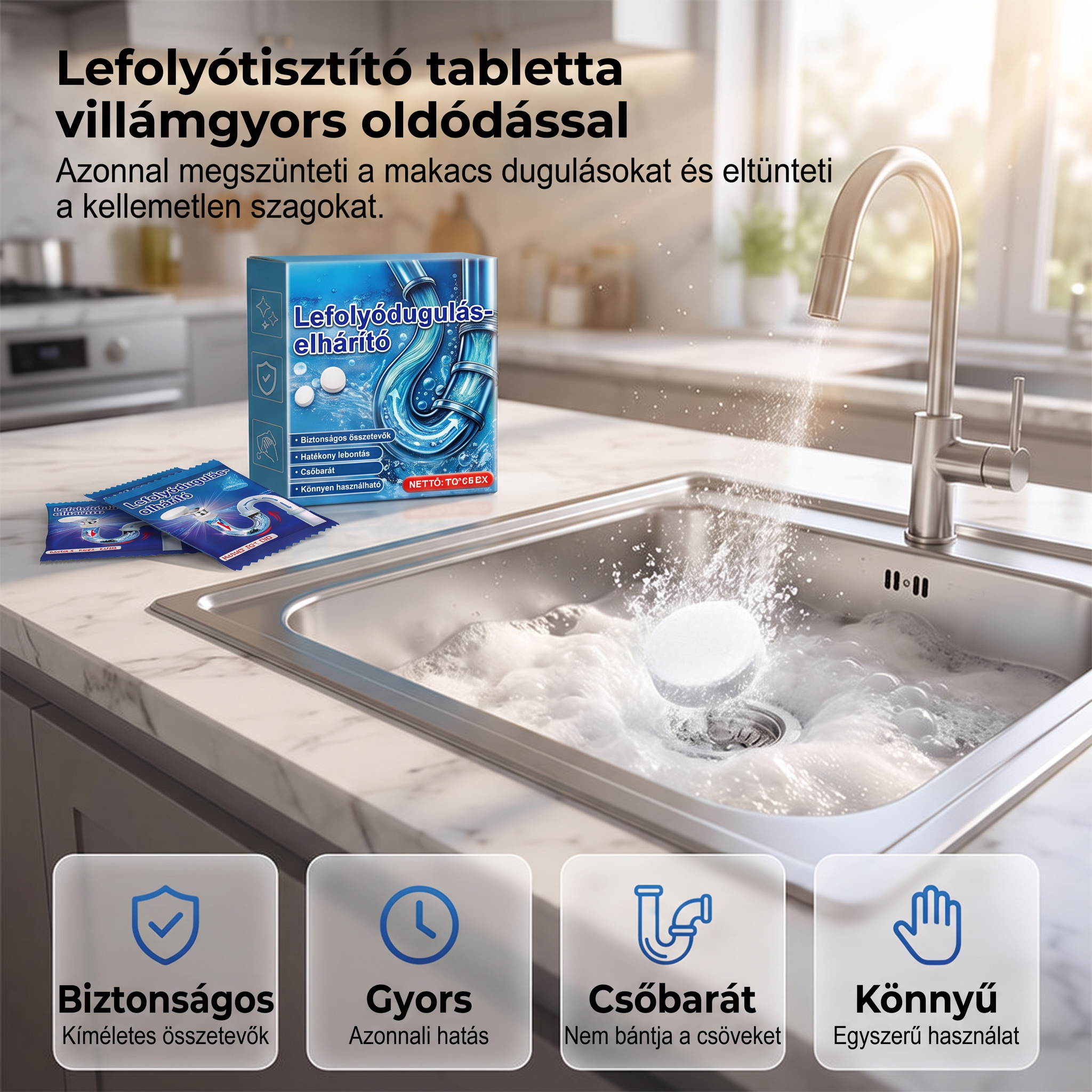 PKNEW® Pezsgőtabletta lefolyótisztításhoz és duguláselhárításhoz | Könnyedén eltávolítja a hajat, zsiradékot és szappanmaradványokat 💎