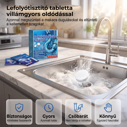 PKNEW® Pezsgőtabletta lefolyótisztításhoz és duguláselhárításhoz | Könnyedén eltávolítja a hajat, zsiradékot és szappanmaradványokat 💎