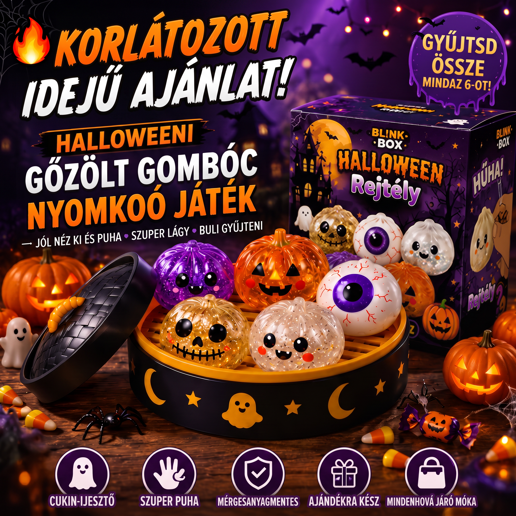 PKNEW® 70% KEDVEZMÉNY MA 🎃 Halloweeni titokdoboz antistressz gombóccal 💎
