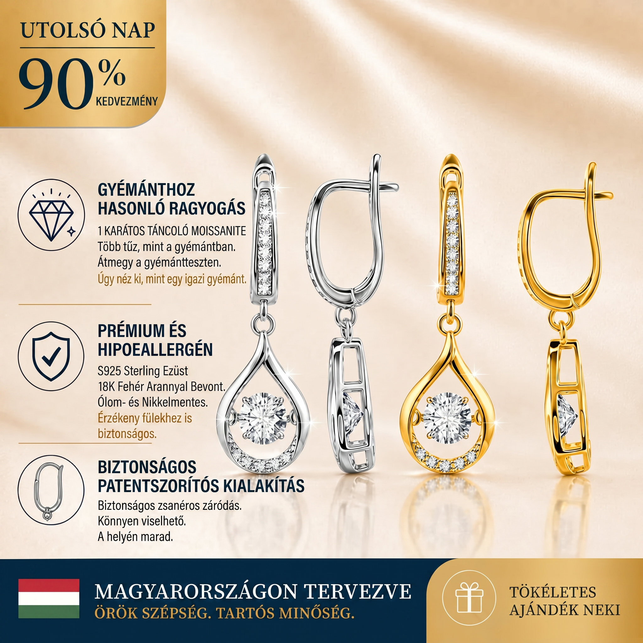 🌈🌈 MA 90% KEDVEZMÉNY: 1 karátos „Táncoló” Moissanite fülbevaló – Tiszta S925 kényelem és csillogás, amit megérdemelsz! 💖
