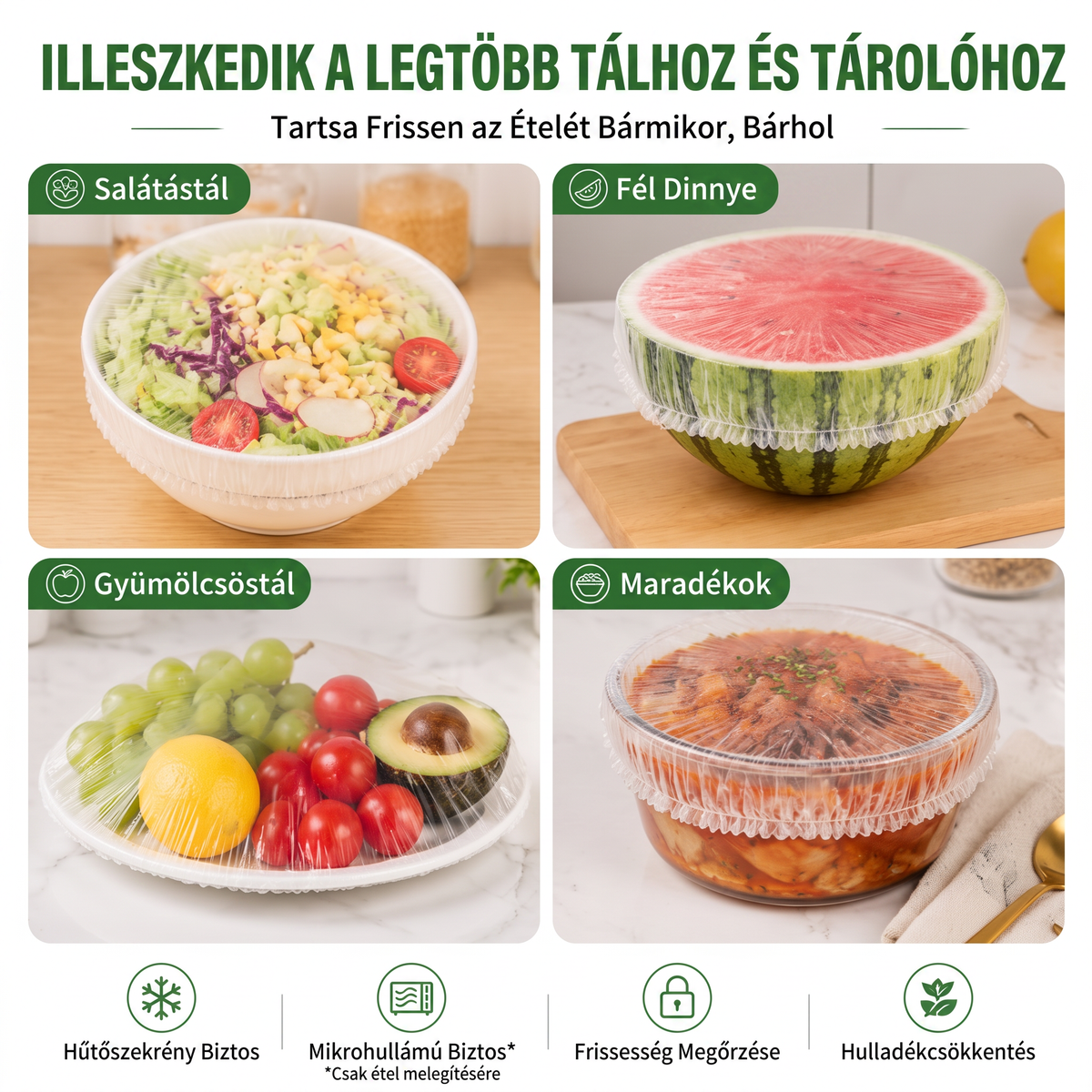 PKNEW® Rugalmas ételtakaró tálakhoz és tányérokhoz 👑 – Nyújtható konyhai védőhuzat maradékokhoz, gyümölcsökhöz, zöldségekhez és mindennapi élelmiszertároláshoz 💎