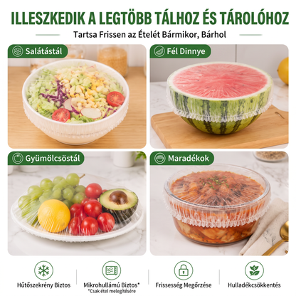 PKNEW® Rugalmas ételtakaró tálakhoz és tányérokhoz 👑 – Nyújtható konyhai védőhuzat maradékokhoz, gyümölcsökhöz, zöldségekhez és mindennapi élelmiszertároláshoz 💎