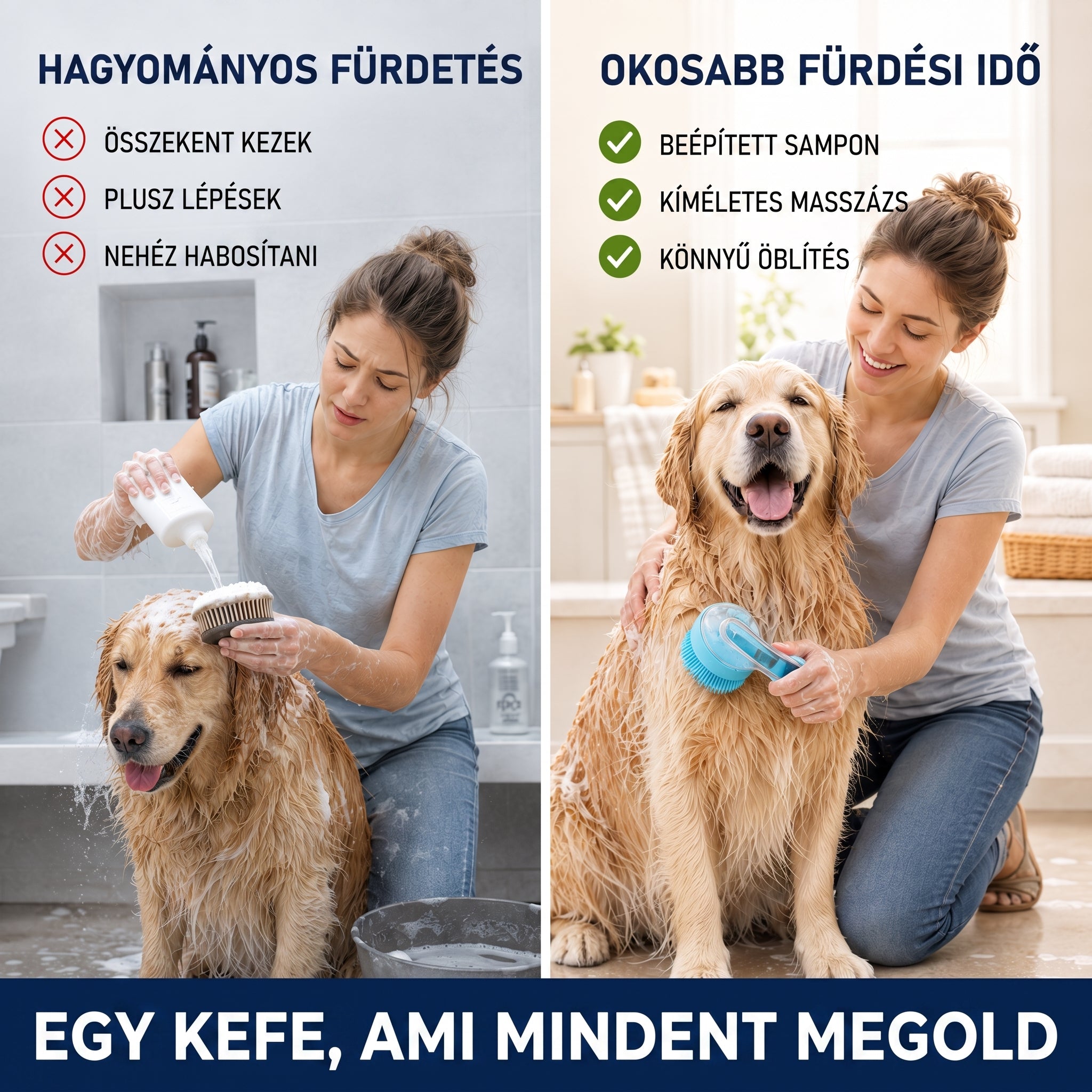 PKNEW® 🐕 2 az 1-ben fürdető kefe samponadagolóval – Puha szilikon kefe kutyák és macskák szőrápolásához 💎