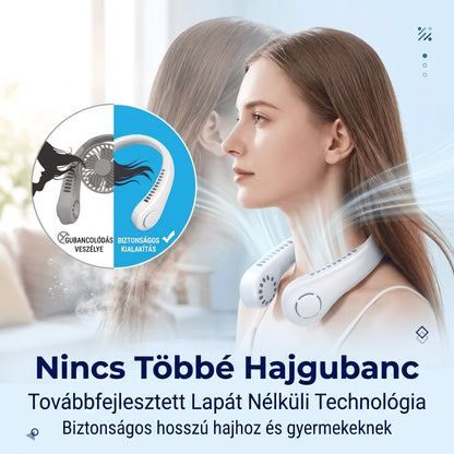 🔥🔥PKNEW® Hordozható nyakventilátor, lapátnélküli viselhető személyi ventilátor, kéz nélküli hűtés kültéri használatra és irodába 💎