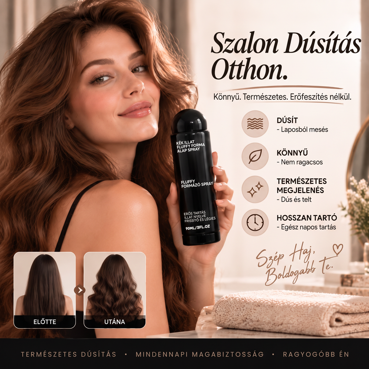 Vitalisys® Fluffy Hair formázó hajspray – Könnyű dúsító köd a hajtövek emeléséhez és a természetes mozgáshoz őszibarack illattal 💎