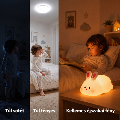 PKNEW® 7 színű érintős szilikon éjszakai lámpa alváshoz 🌙 – Kellemes tapintású, USB-ről tölthető, nyuszi és panda változatban is elérhető 💕