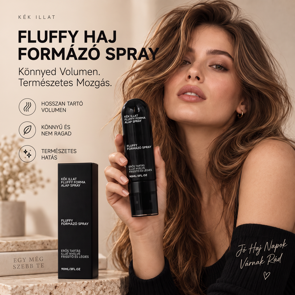 Vitalisys® Fluffy Hair formázó hajspray – Könnyű dúsító köd a hajtövek emeléséhez és a természetes mozgáshoz őszibarack illattal 💖