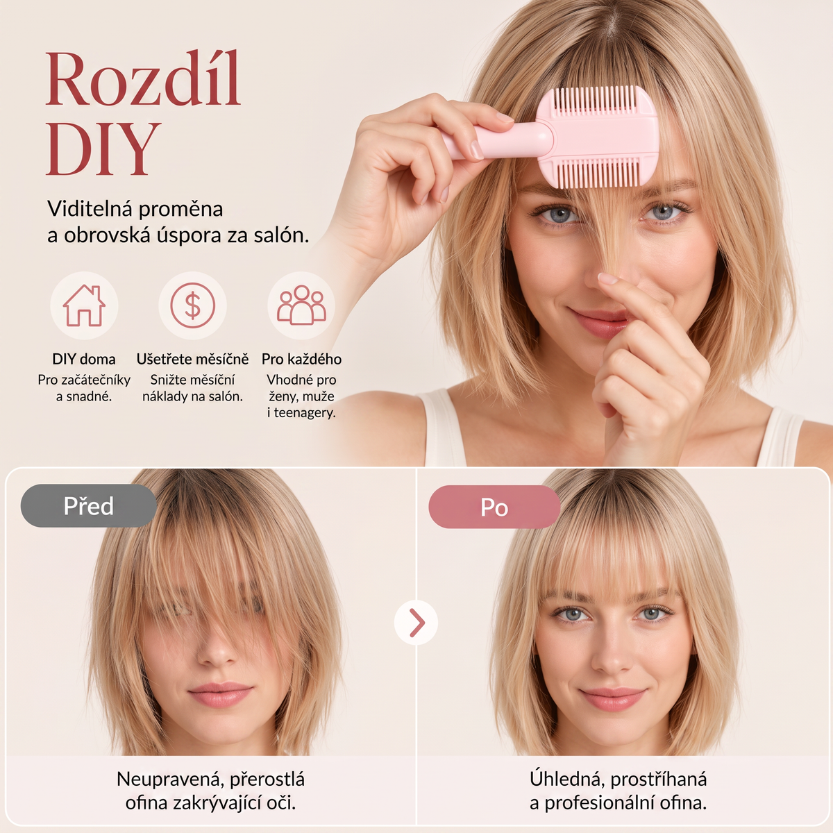 Kerüld a hajformázást✂️ 4 lépéses fésű hajvágáshoz és ritkításhoz - egyszerű frufru, hajformázás és hajformázás otthon 🎁