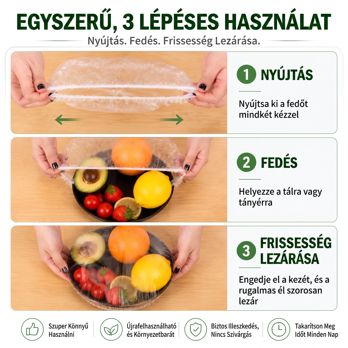 PKNEW® Rugalmas ételtakaró tálakhoz és tányérokhoz 👑 – Nyújtható konyhai védőhuzat maradékokhoz, gyümölcsökhöz, zöldségekhez és mindennapi élelmiszertároláshoz 💎