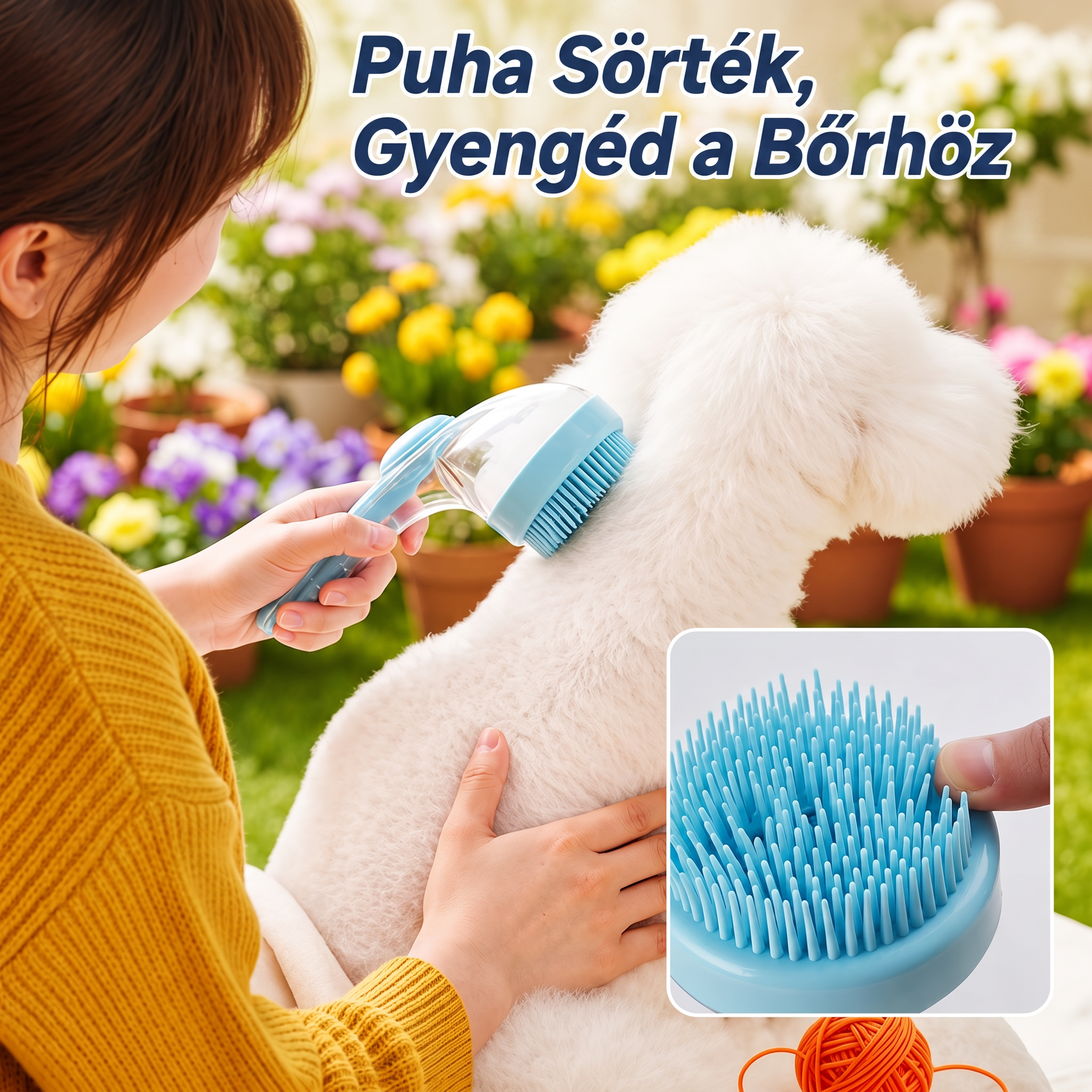 PKNEW® 🐕 2 az 1-ben fürdető kefe samponadagolóval – Puha szilikon kefe kutyák és macskák szőrápolásához 💎
