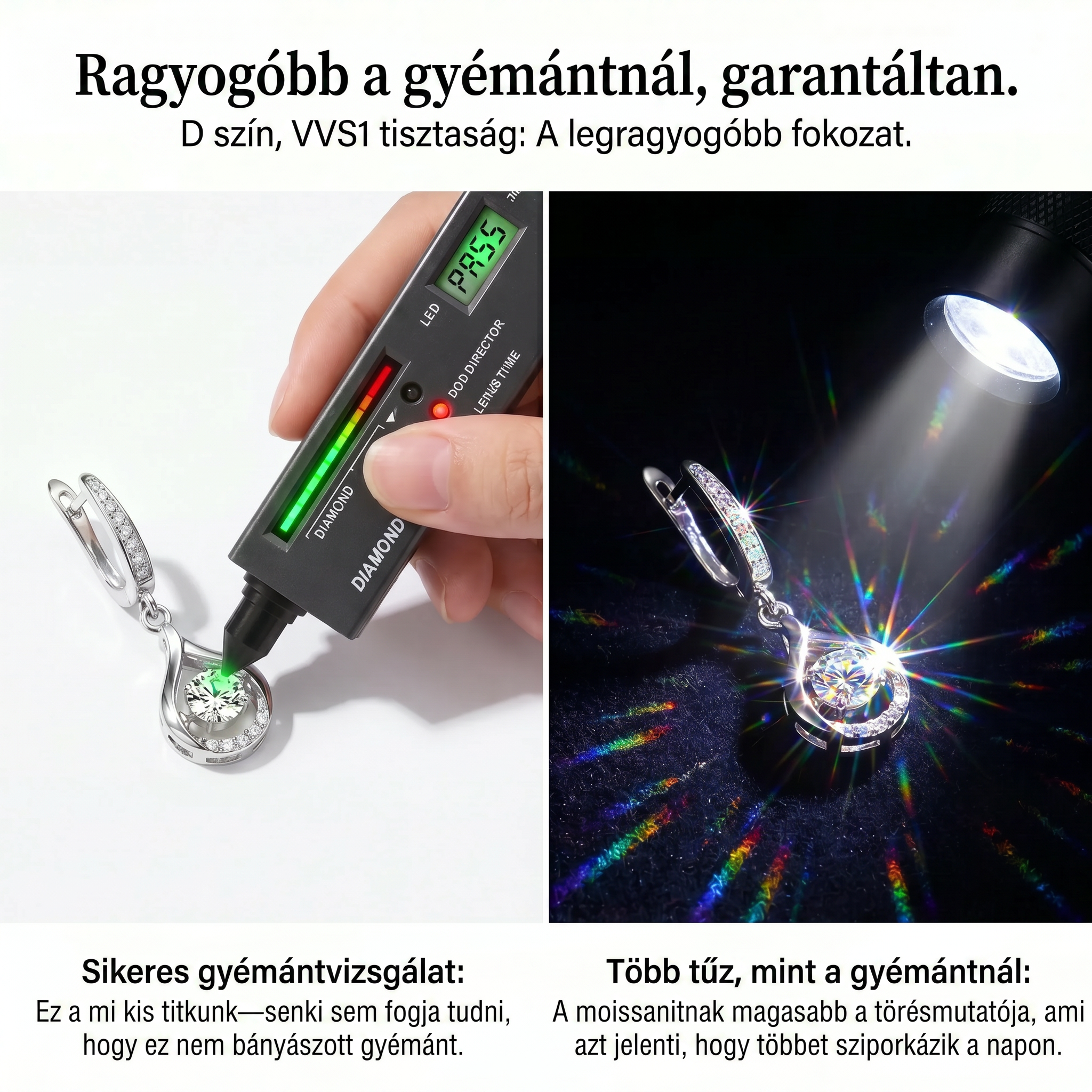 🌈🌈 MA 90% KEDVEZMÉNY: 1 karátos „Táncoló” Moissanite fülbevaló – Tiszta S925 kényelem és csillogás, amit megérdemelsz! 💖