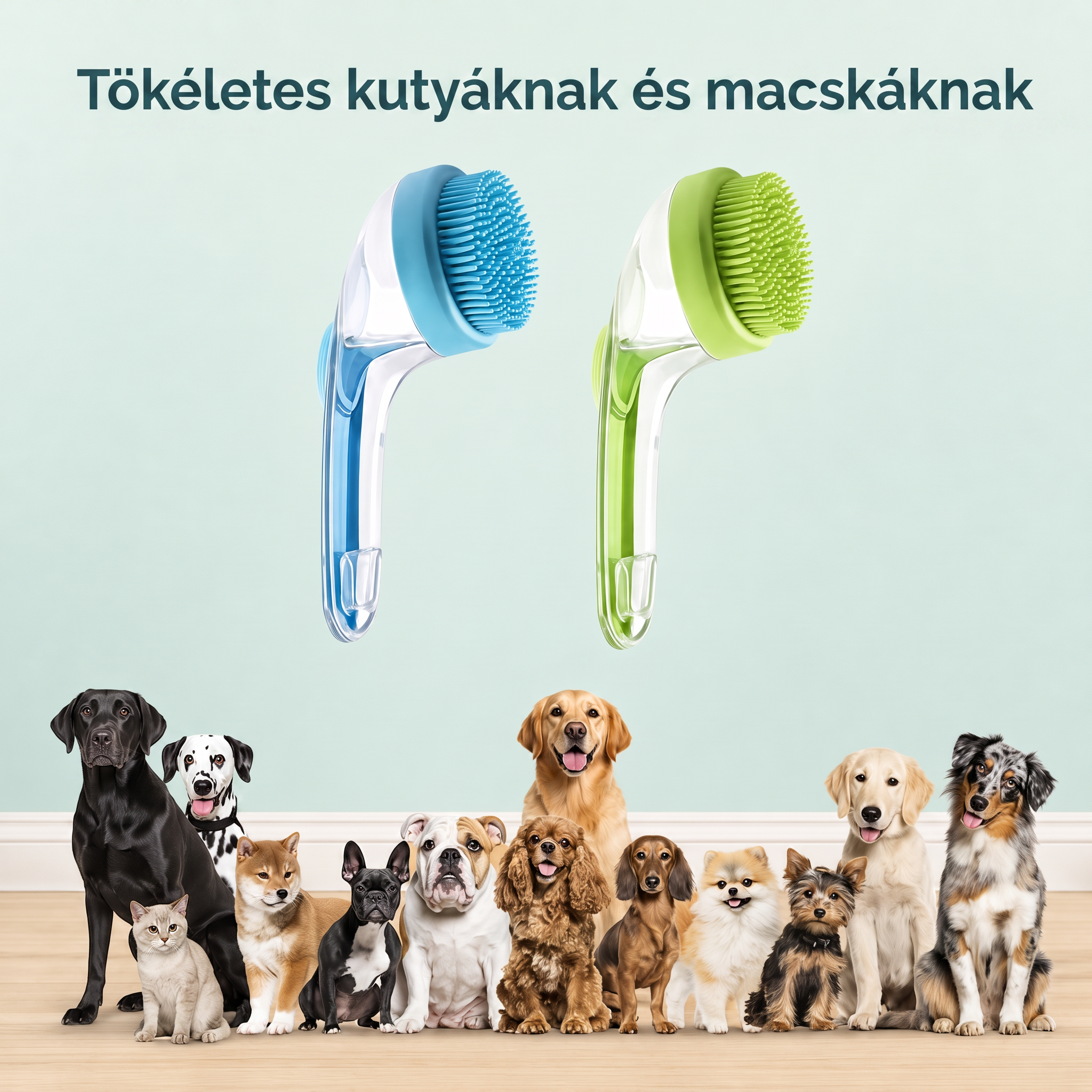 PKNEW® 🐕 2 az 1-ben fürdető kefe samponadagolóval – Puha szilikon kefe kutyák és macskák szőrápolásához 💎
